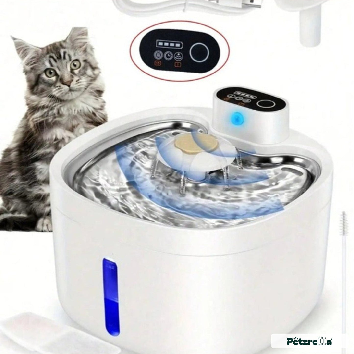 Petzrella Kabelloser Automatischer Katzen-Trinkbrunnen 2,6L Edelstahl mit Sensor – Hauptbild