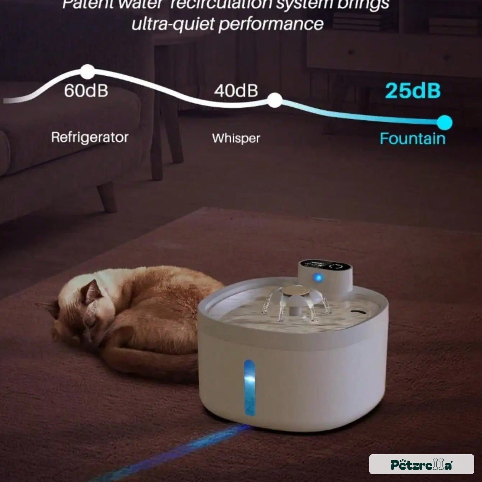 Petzrella Kabelloser Automatischer Katzen-Trinkbrunnen 2,6L Edelstahl mit Sensor – Detailansicht 2
