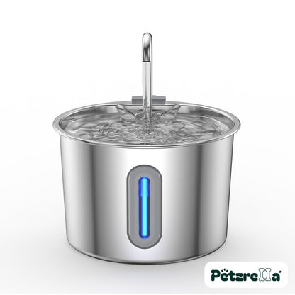 Petzrella 2.2L stainless steel cat water fountain front view