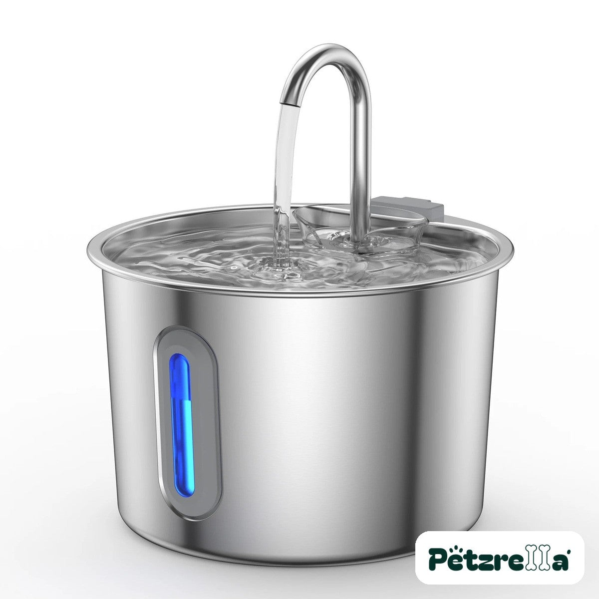 Petzrella 2.2L stainless steel cat water fountain with water level window