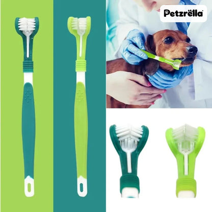 Petzrella 3-sided dog toothbrush 2-pack in green and dark green