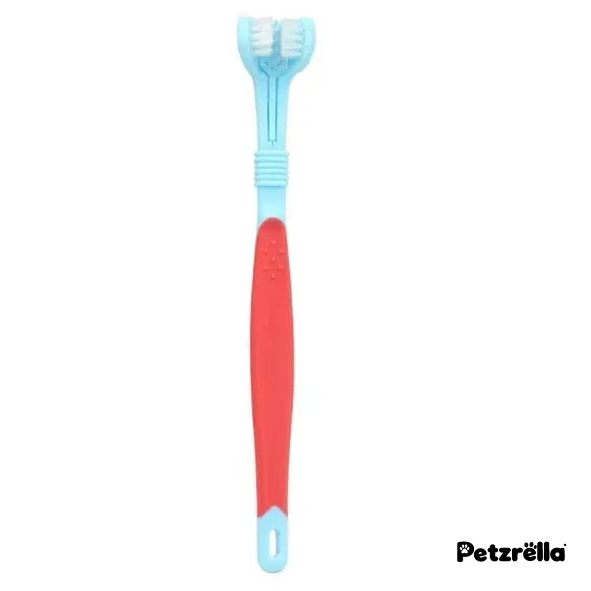 Petzrella 3-sided dog toothbrush in red and blue