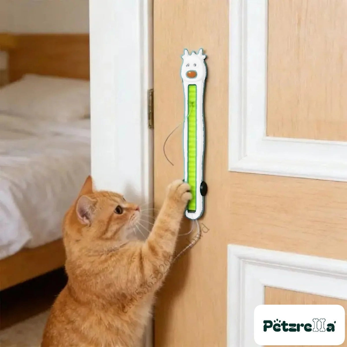 Petzrella Auto Cat Teaser in white with feather attachment