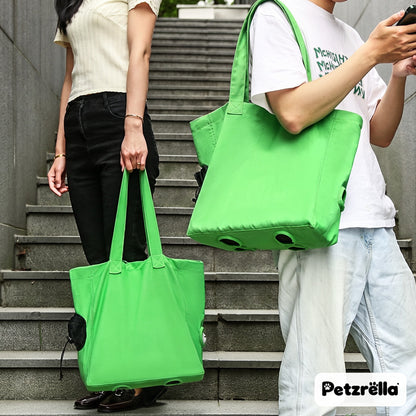 Green Petzrella canvas cat carrier bag carried by hand or over the shoulder