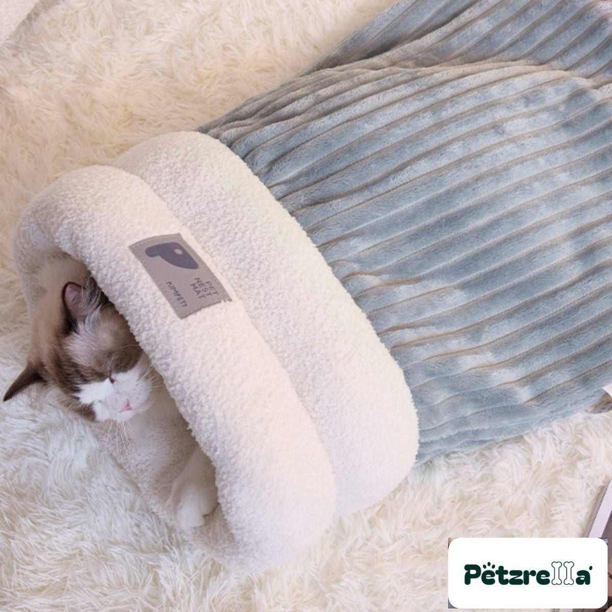 Petzrella Plush Cat Cave Bed – Blue