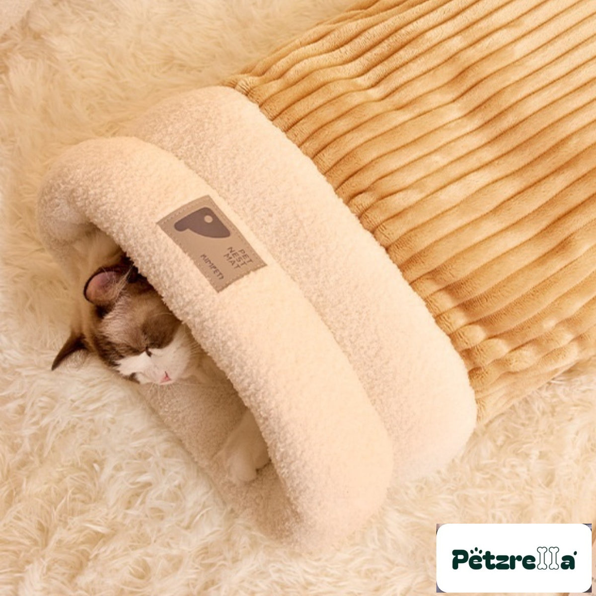 Petzrella Plush Cat Cave Bed – Khaki