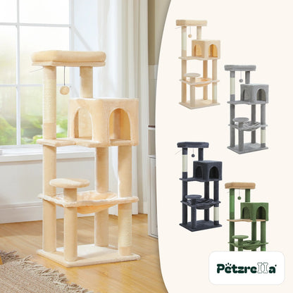 Petzrella cat tree 113 cm with 5 levels in beige, light grey, dark grey and green