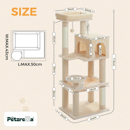 Petzrella cat tree 113 cm dimensions – base 44 x 34 cm, condo 35 x 24 cm