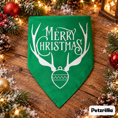 Petzrella Christmas Dog Bandana – Green Reindeer design
