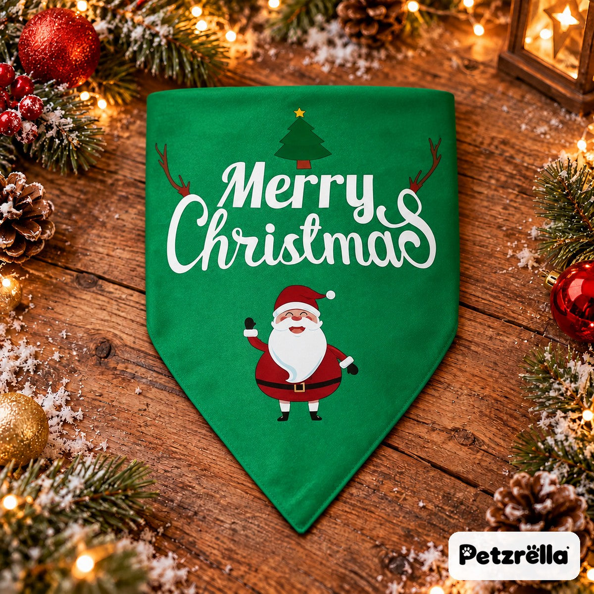 Petzrella Christmas Dog Bandana – Green Santa design