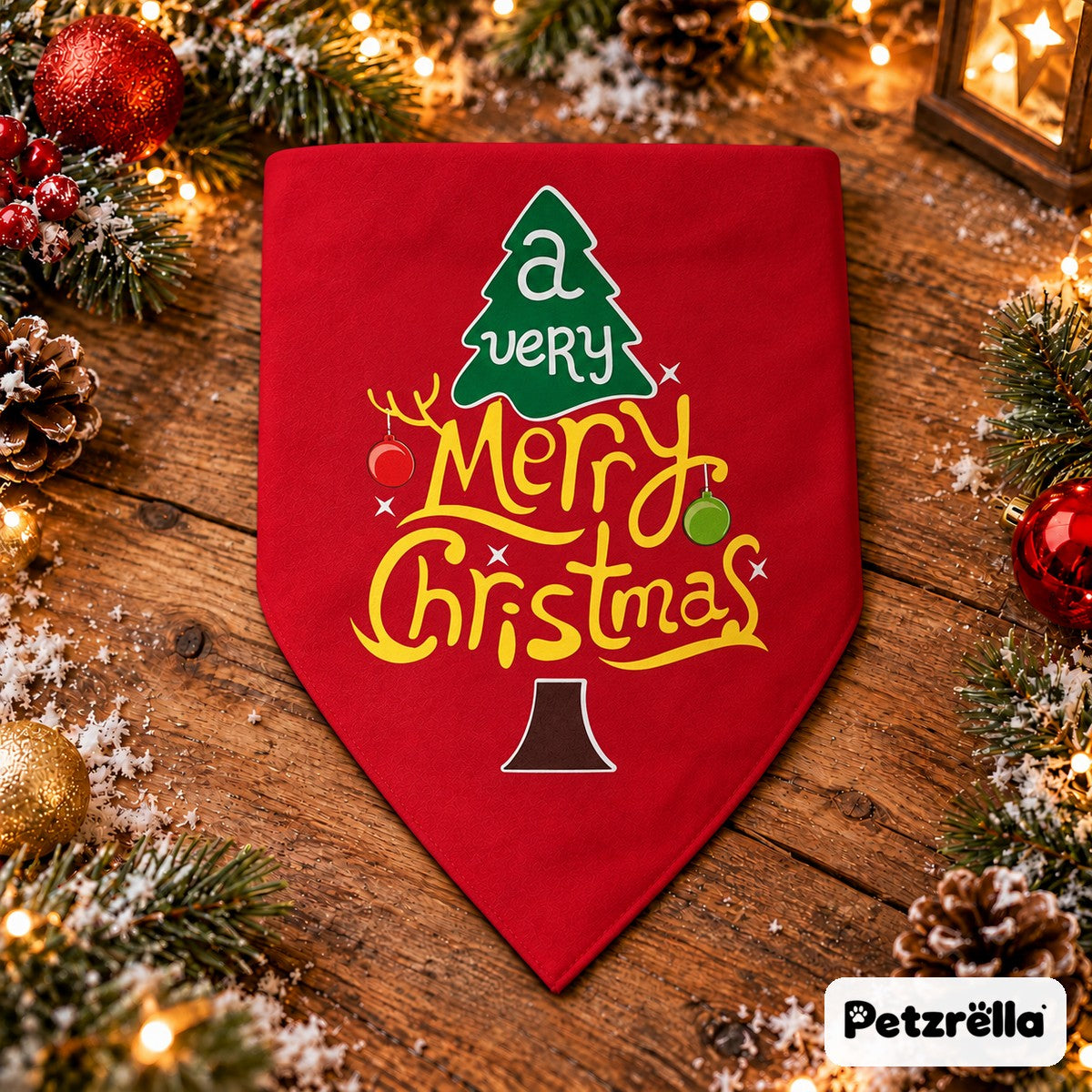 Petzrella Christmas Dog Bandana – Red Christmas Tree design