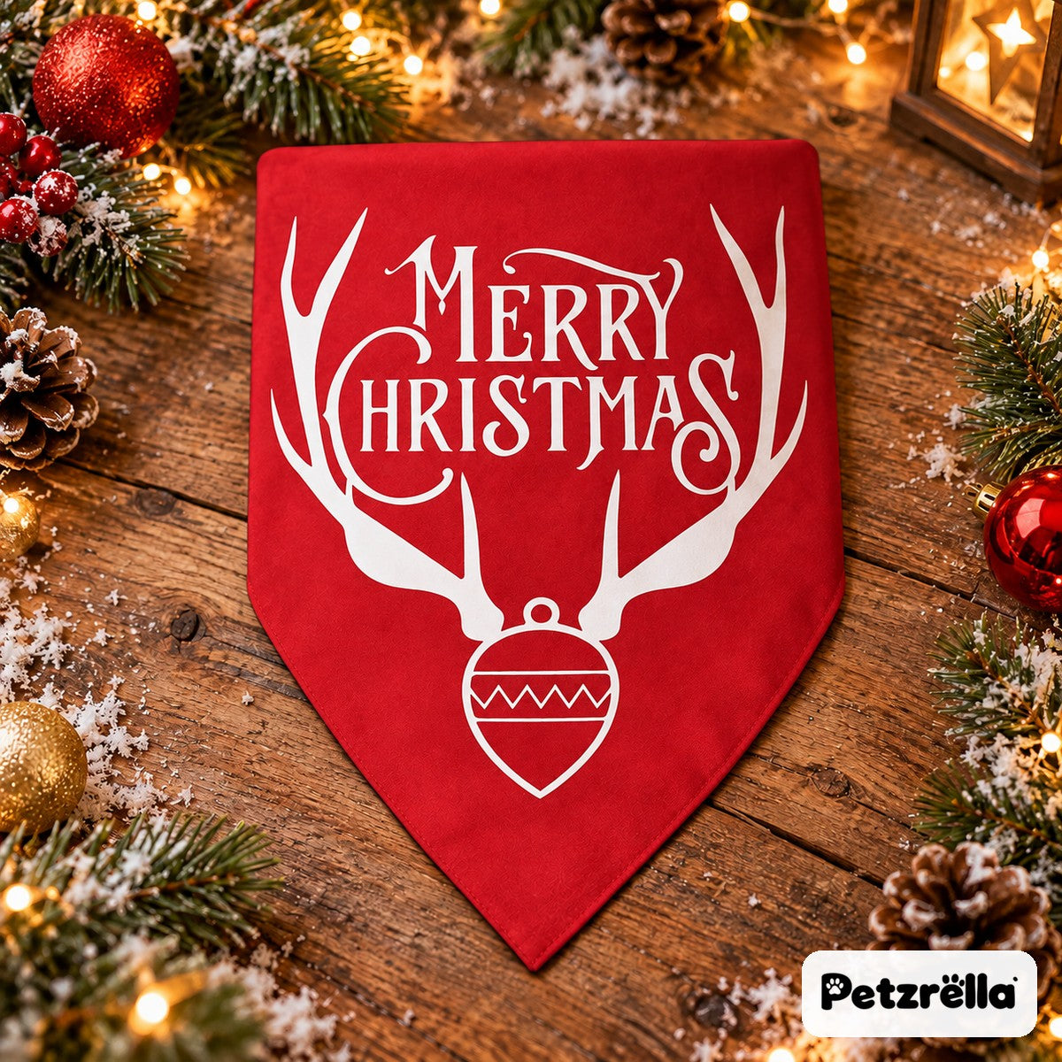 Petzrella Christmas Dog Bandana – Red Reindeer design