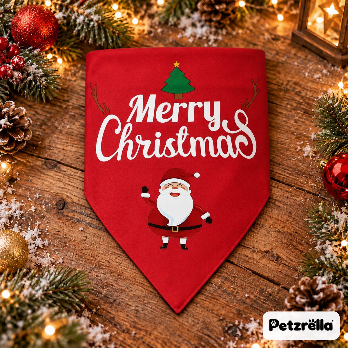 Petzrella Christmas Dog Bandana – Red Santa design