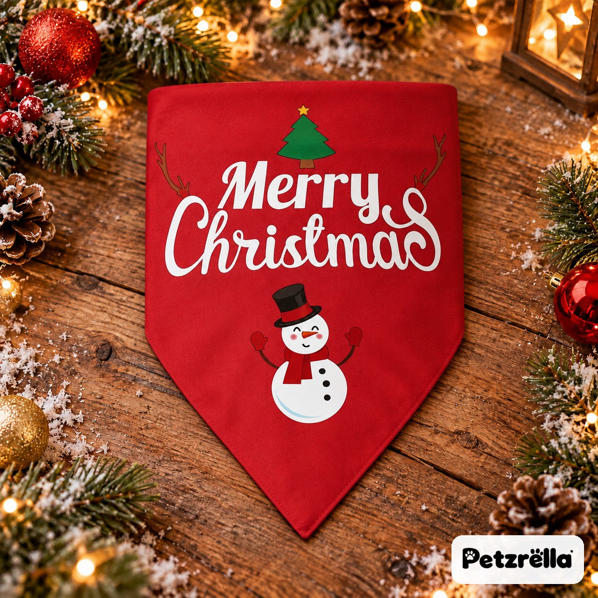 Petzrella Christmas Dog Bandana – Red Snowman design