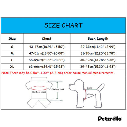 Petzrella Christmas dog sweater size guide