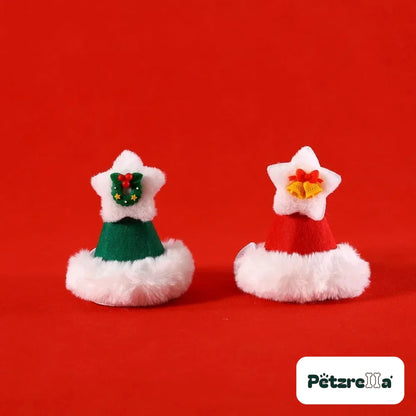 Petzrella Christmas hats for cats in green and red with star and plush brim
