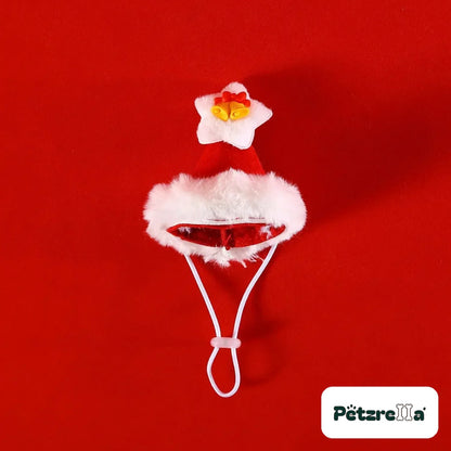 Petzrella red Santa hat for cats with star and bells
