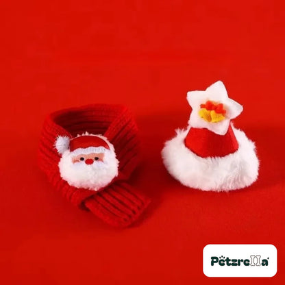 Petzrella red Santa scarf and red Santa hat with star for cats
