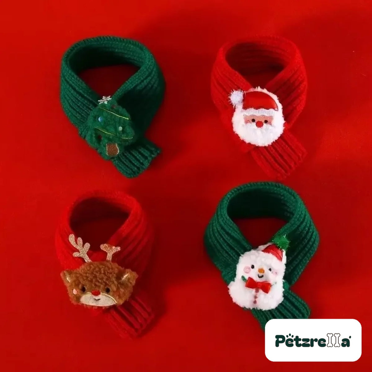 Petzrella Christmas scarf collection for cats and small dogs in red and green