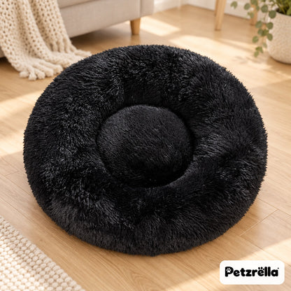Petzrella Round Plush Donut Pet Bed in black