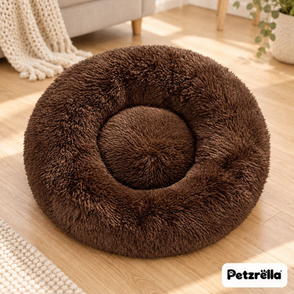 Petzrella Round Plush Donut Pet Bed in coffee brown