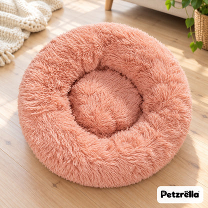 Petzrella Round Plush Donut Pet Bed in fairy pink