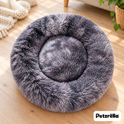 Petzrella Round Plush Donut Pet Bed in gradient grey