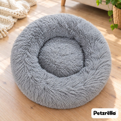 Petzrella Round Plush Donut Pet Bed in light grey