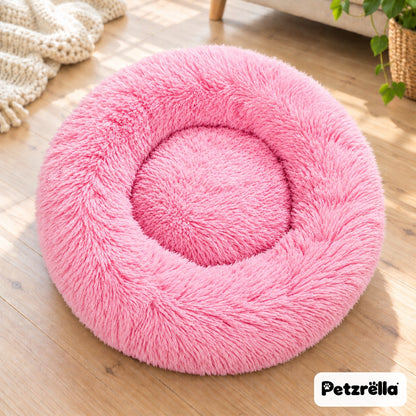 Petzrella Round Plush Donut Pet Bed in pink