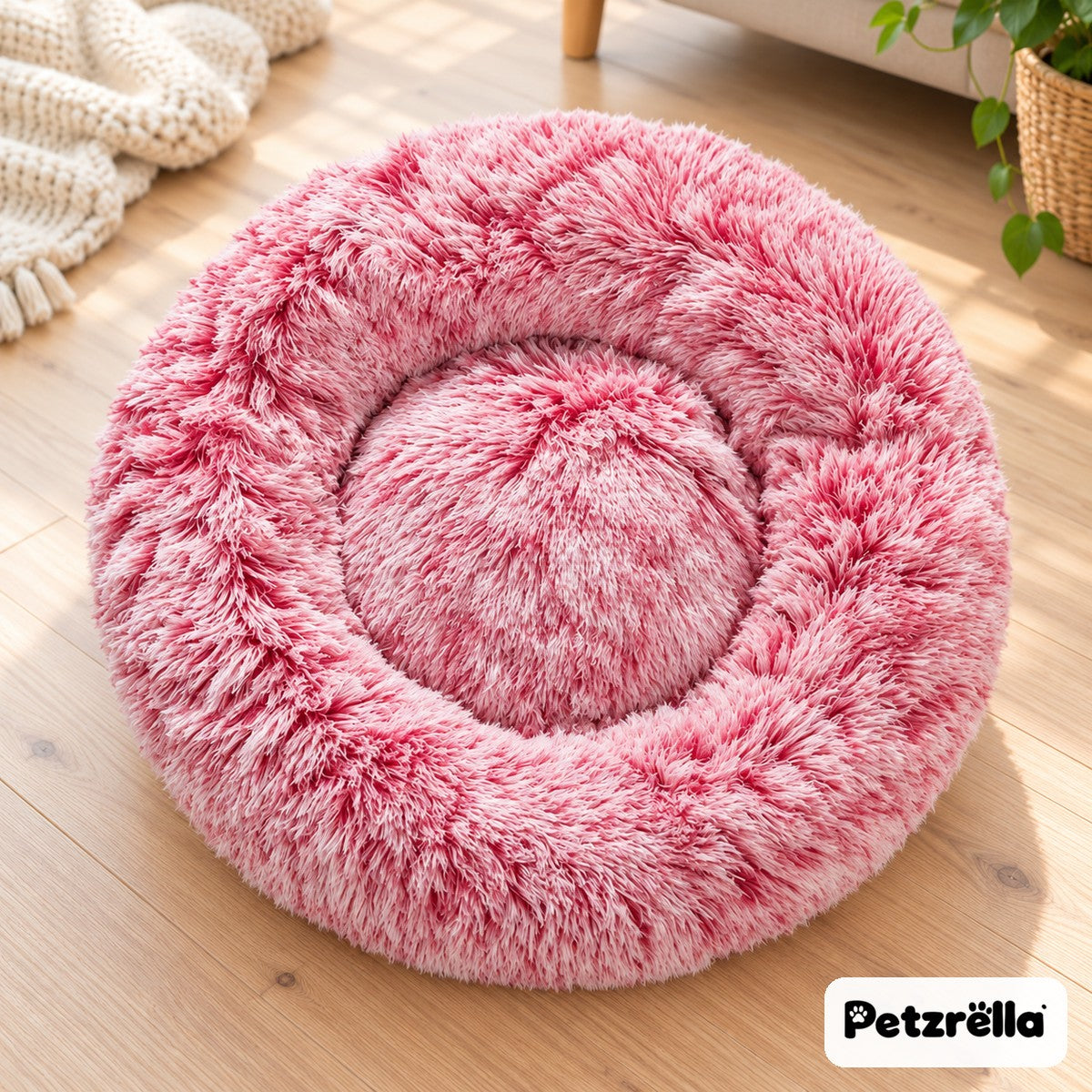 Petzrella Round Plush Donut Pet Bed in white red