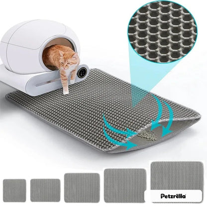 Petzrella double-layer cat litter mat in front of a litter box
