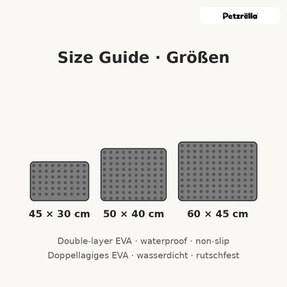 Petzrella cat litter mat size guide 45x30, 50x40, 60x45 cm