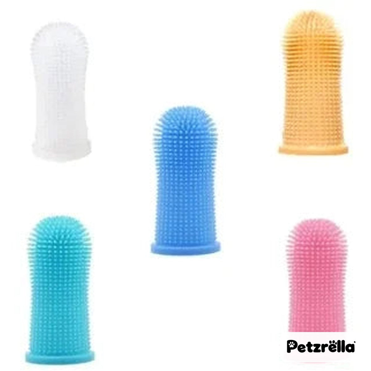 Petzrella silicone finger toothbrush 5-pack in mixed colors