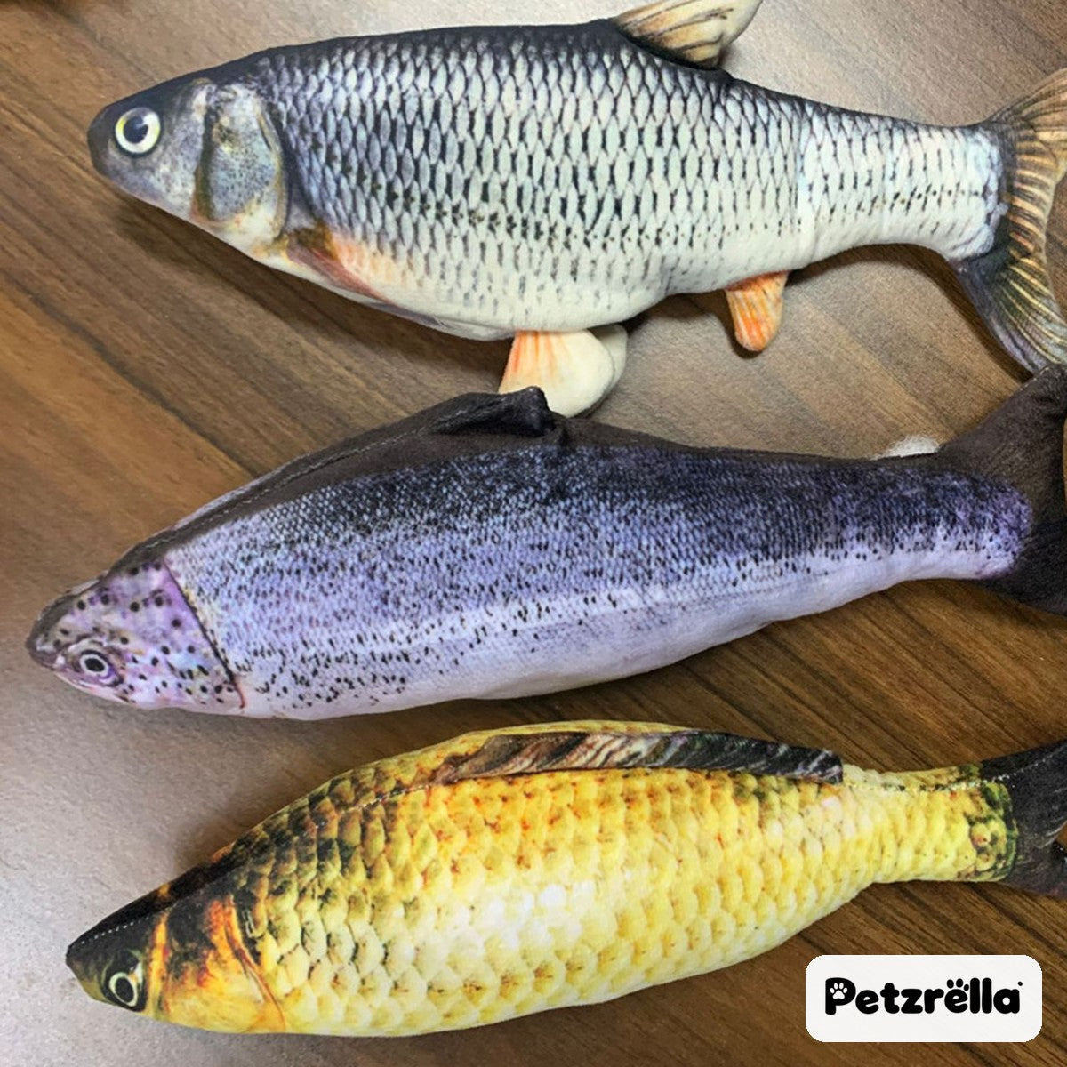 Three Petzrella flopping fish cat toys