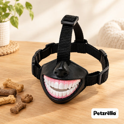 Petzrella grinning dog mask with adjustable black strap, product photo