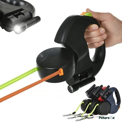 Petzrella Auto-Retractable Double Dog Leash 3M LED
