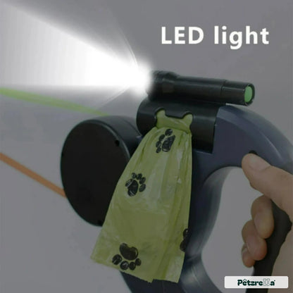 Petzrella Auto-Retractable Double Dog Leash 3M LED