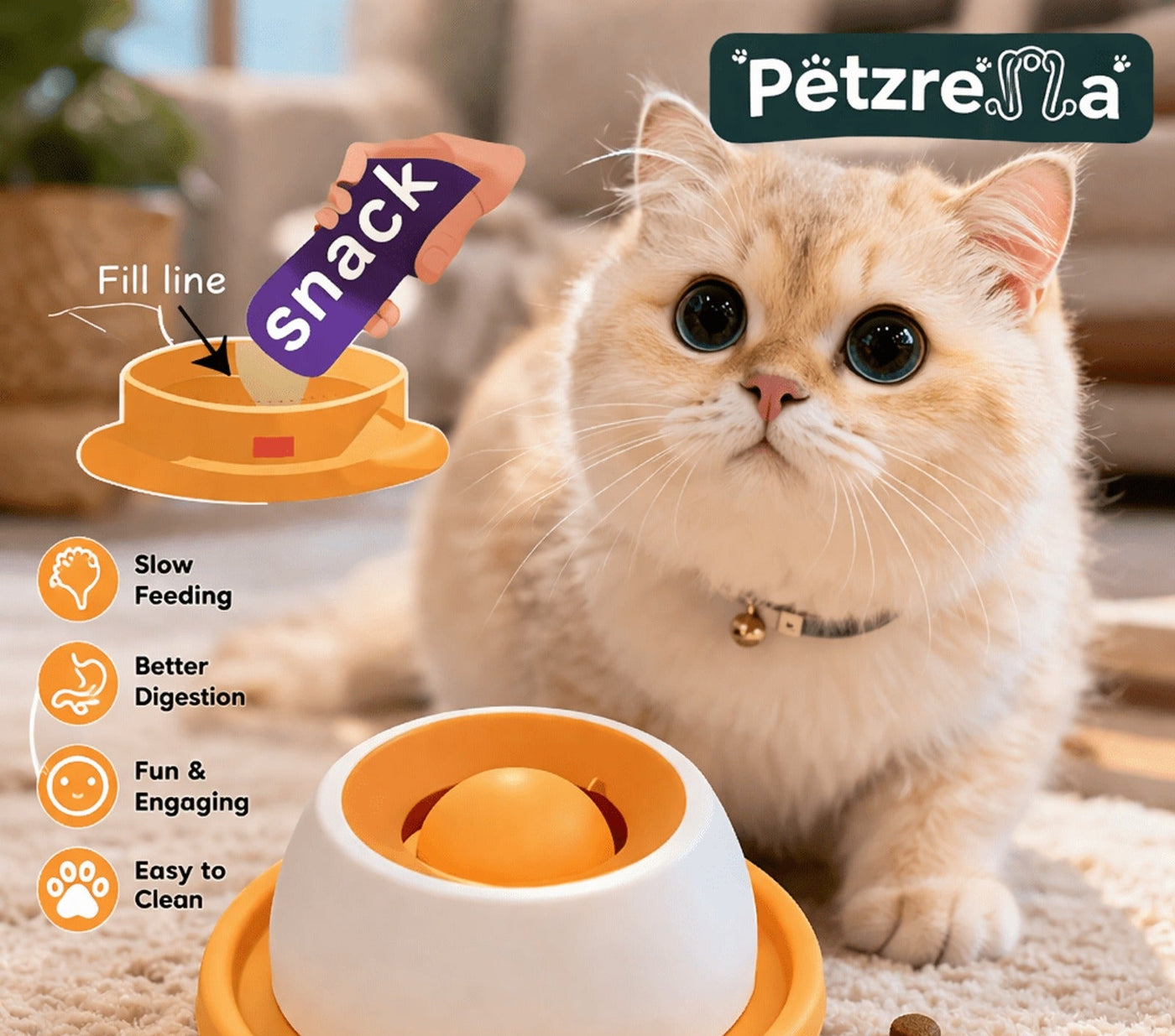 Petzrella Lick Soothing Bowl for Calm Pets – Orange