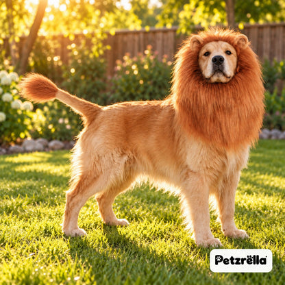 Petzrella lion mane with matching lion tail on a Golden Retriever in the garden