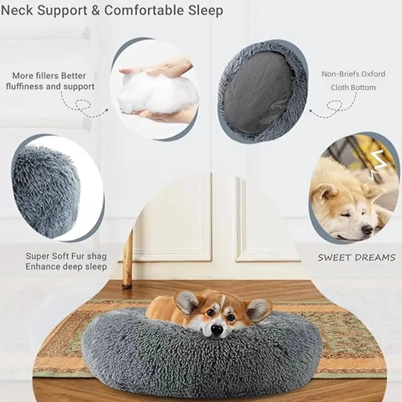 Petzrella Round Plush Pet Bed – 6 Sizes for Cats & Dogs - Petzrella Kft.