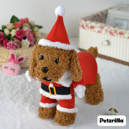 Brown dog wearing the Petzrella Santa Claus costume