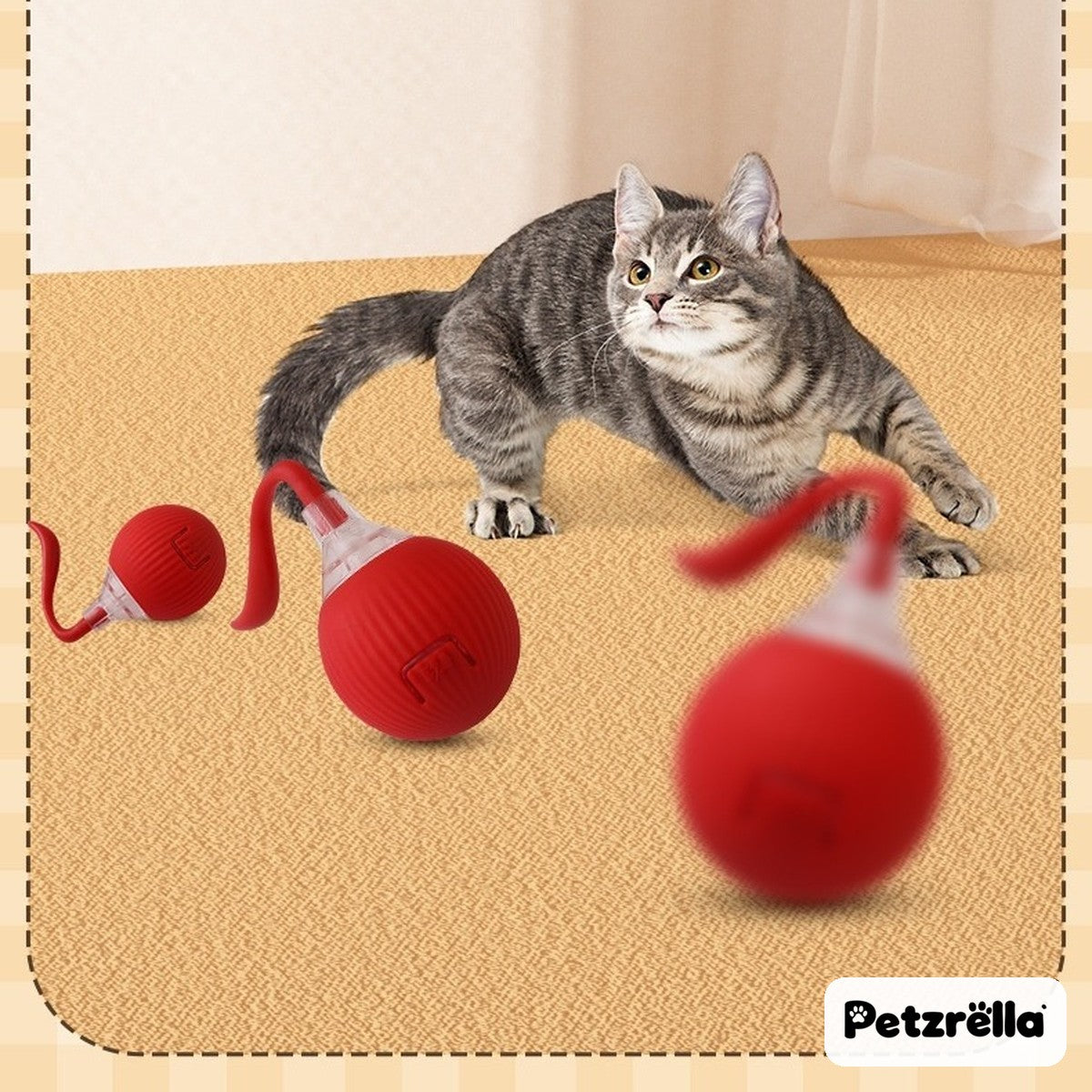 Petzrella smart rolling cat ball changes direction around obstacles