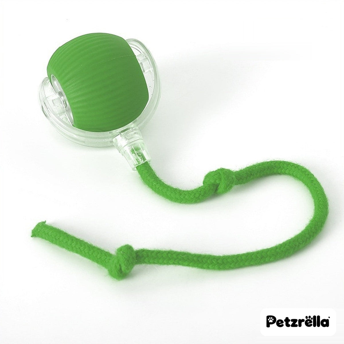 Petzrella smart rolling cat ball with green rope tail, product photo
