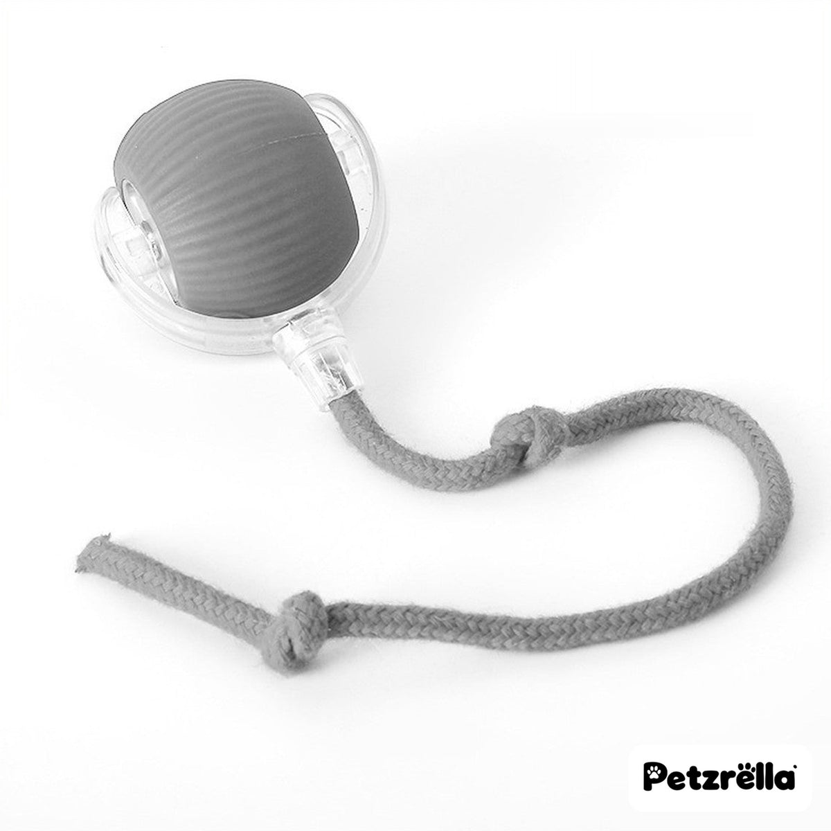 Petzrella smart rolling cat ball with grey rope tail, product photo