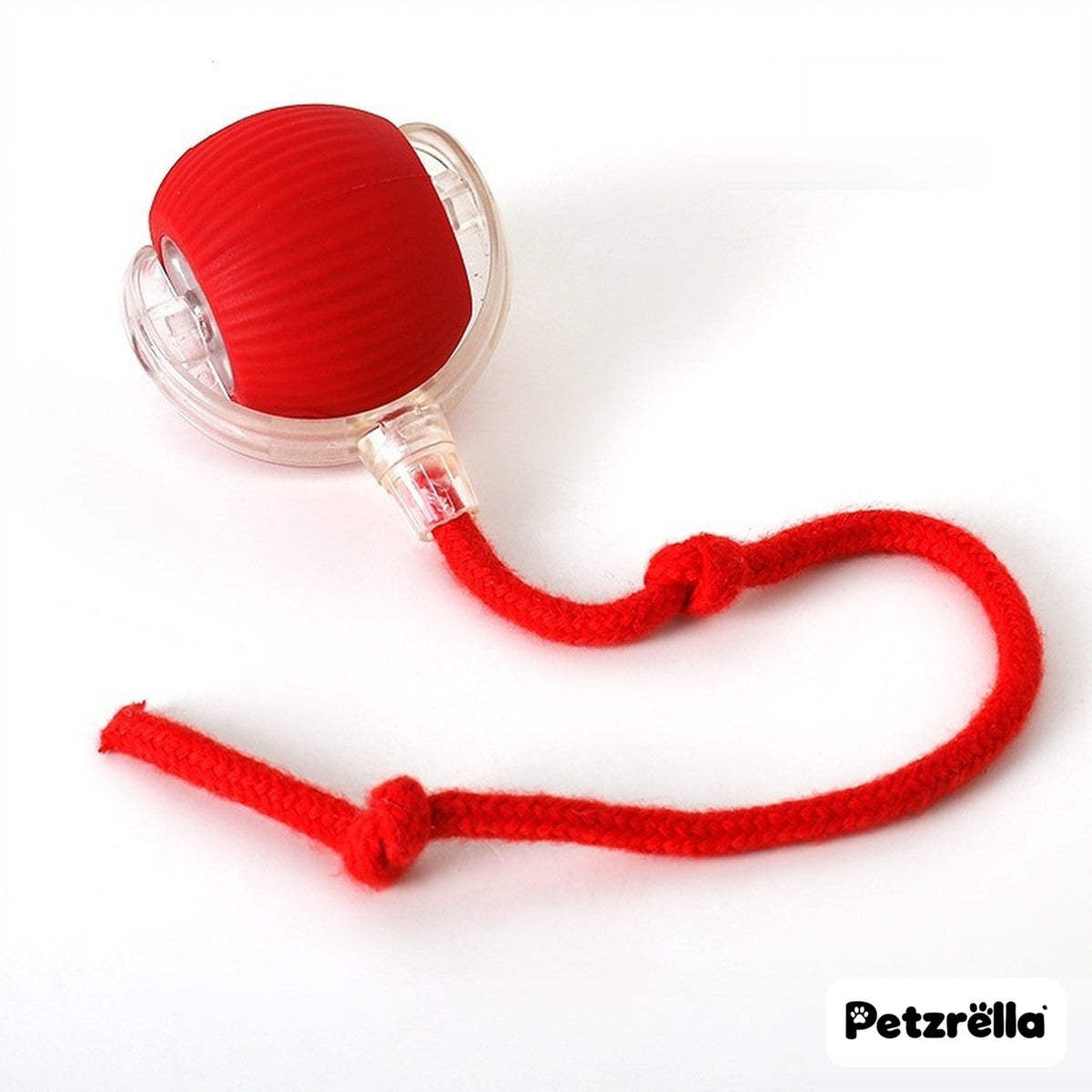 Petzrella smart rolling cat ball with red rope tail, product photo