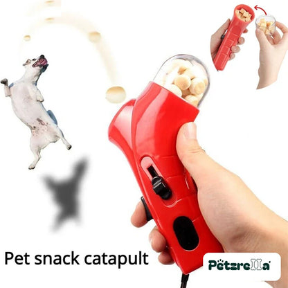 Petzrella Snack Catapult launching treats for a jumping dog