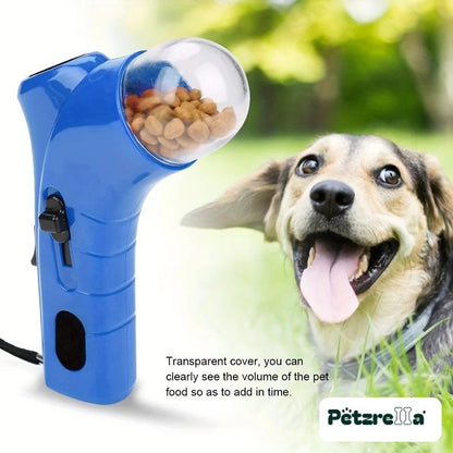 Transparent treat cap of the Petzrella Snack Catapult filled with kibble