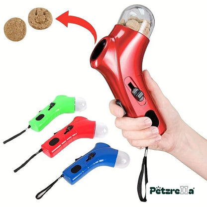 Petzrella Snack Catapult in green, red and blue with lanyard