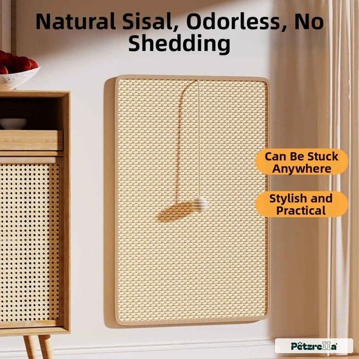 Petzrella Wall-Mounted Sisal Cat Scratcher with Play Ball - Petzrella Kft.