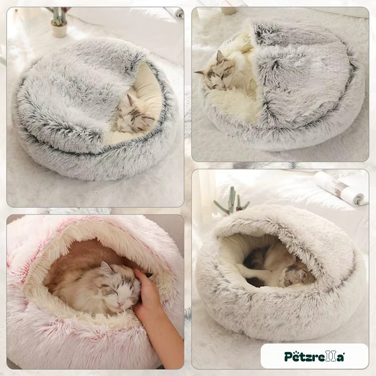 Petzrella Hooded Plush Cat Bed – details